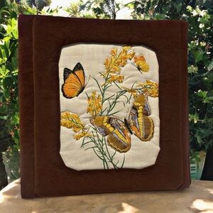 Vintage Brown Velvet Butterfly Floral Fabric 3-Ring Binder Scrapbook CottageCore